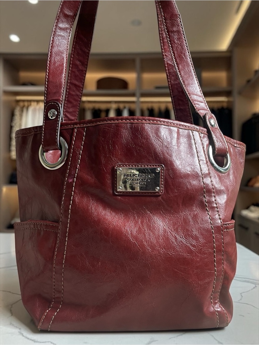 Relic Burgundy Leather Shoulder Tote